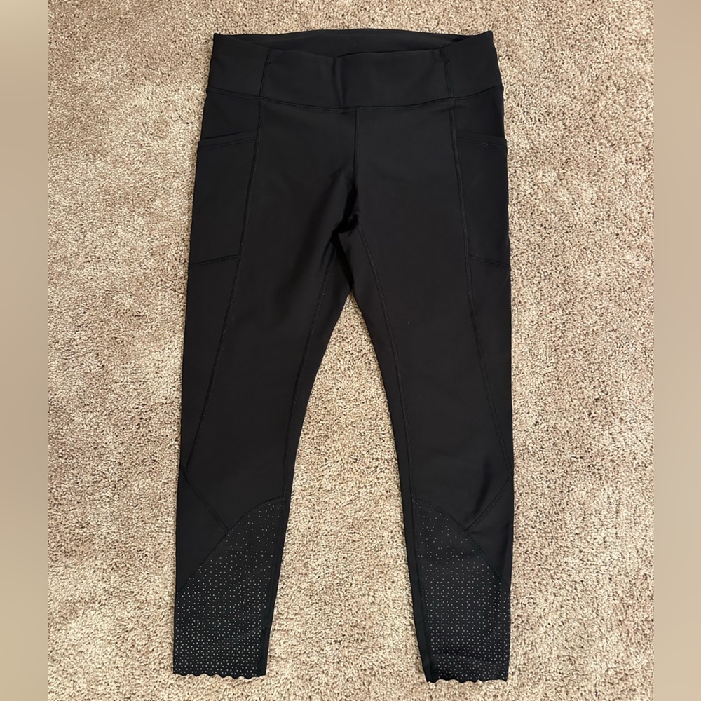 lululemon Black Tight Stuff Scalloped Hem Reflective High Rise Leggings